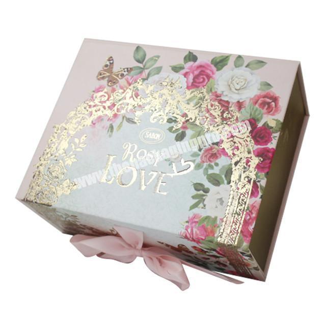 Personalized Logo Rose Gold Glitter Custom paper Packaging Boxes with Ribbon Handle