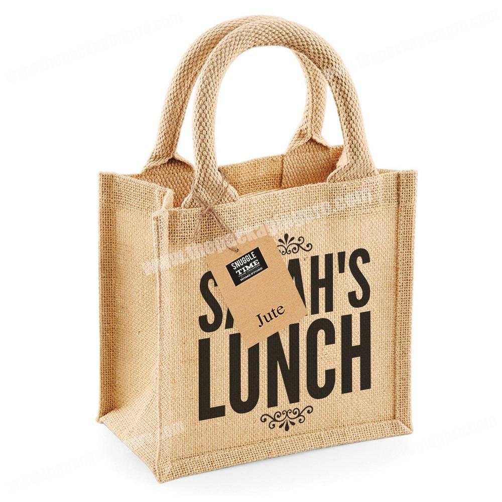 Personalized lunch jute bag with cotton carry handles