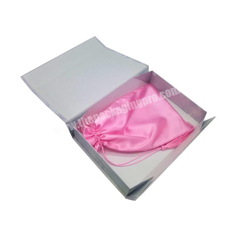 Personalized luxury flat pack hair extension magnetic packaging boxes with satin bags