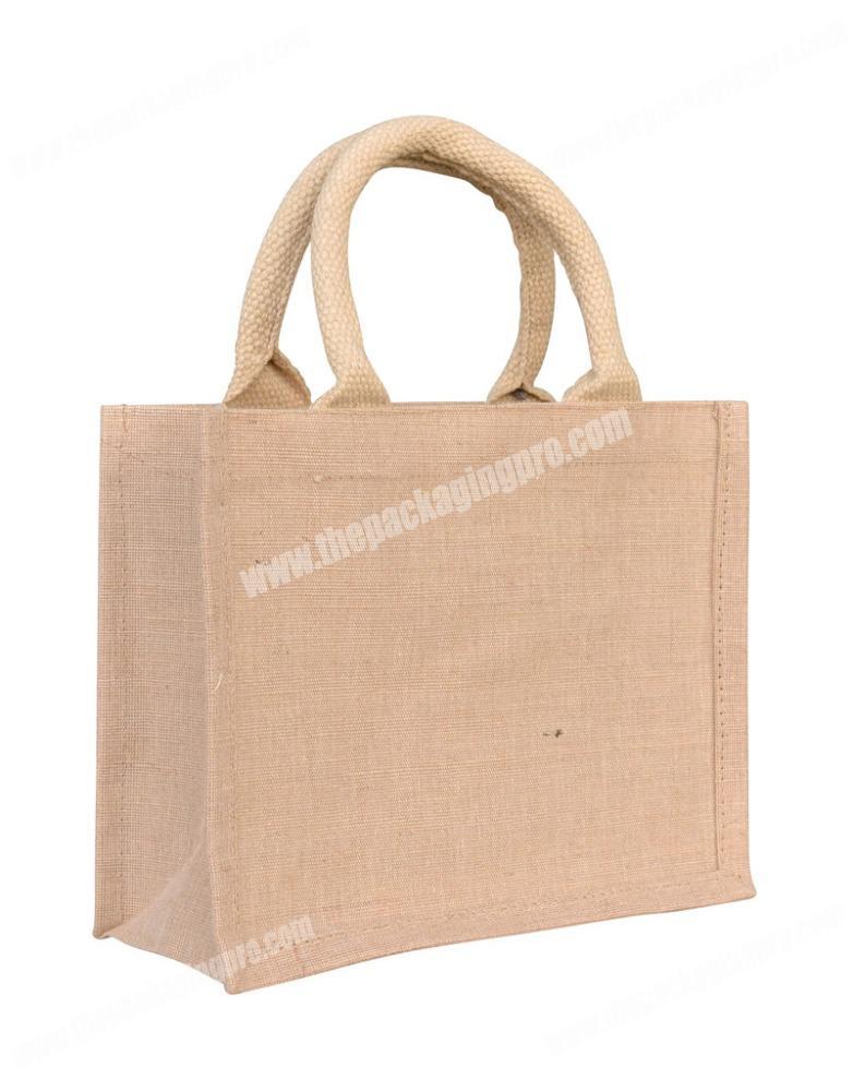 Personalized name or logo mini jute burlap gift tote bag
