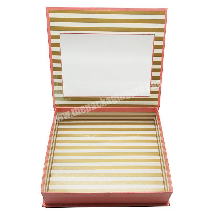PET Window Presentation Pink Empty Magnetic Closure Gift Box For Cosmetic