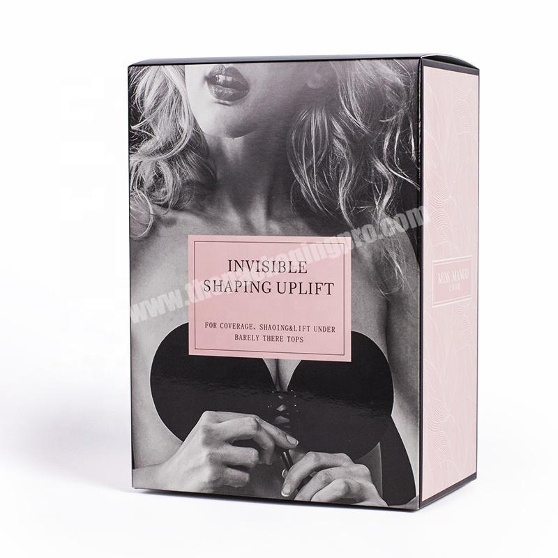 Pink and black elegant invisible bra custom retail folding packaging paper box