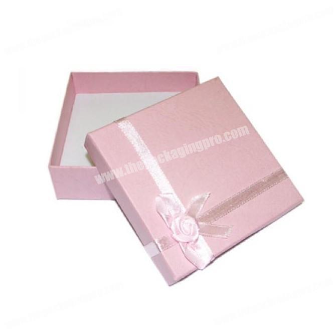 Pink art paper ribbon bowknot small cheap jewelry neck lace earrings packaging gift box