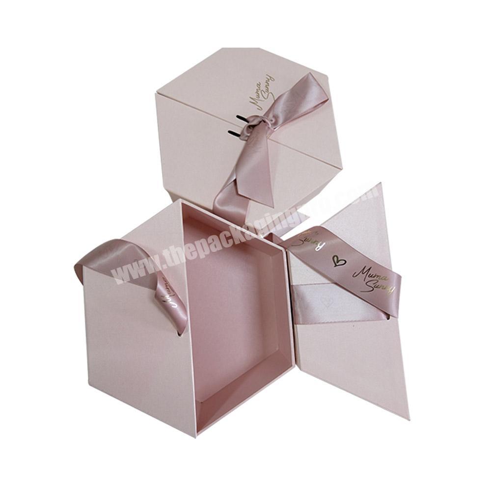 Pink Color Custom Made Foldable Baby Girl Gift Box with Ribbon