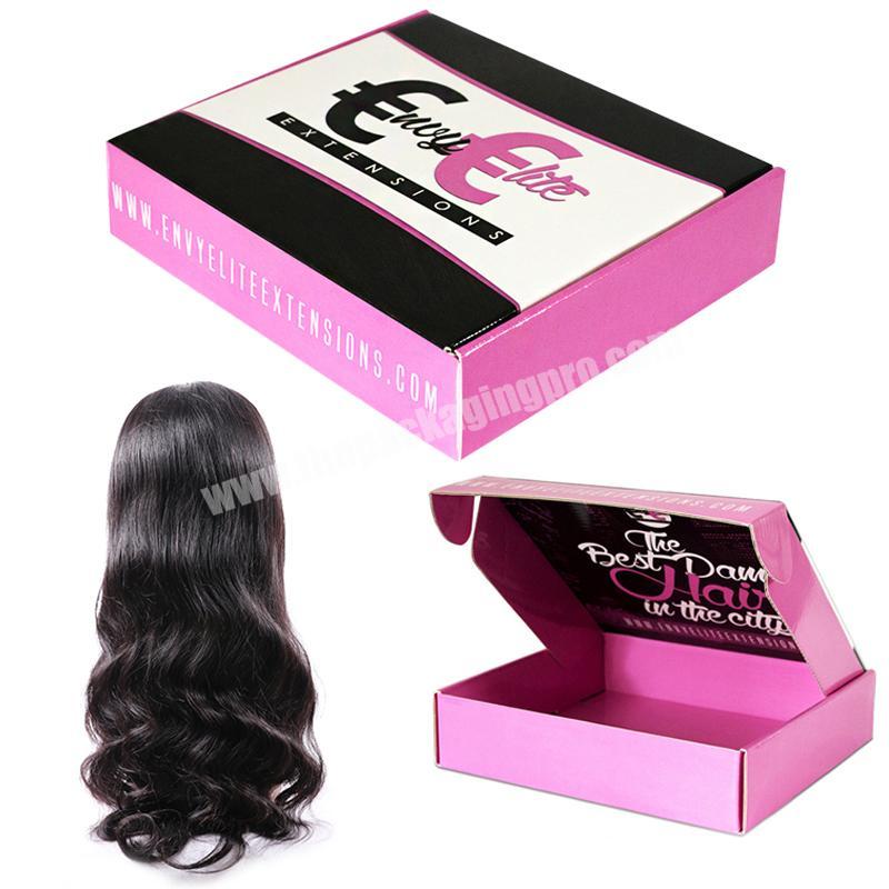 Pink corrugated foldable box hair extension wig custom packaging