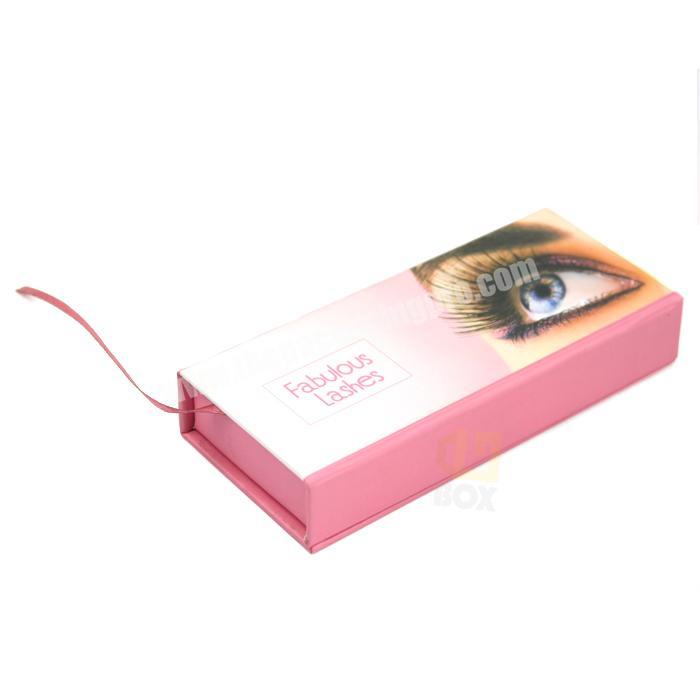 Pink Eyelash Magnetic Beauty Makeup Cosmetic Box With Ribbon And Insert Material Foam