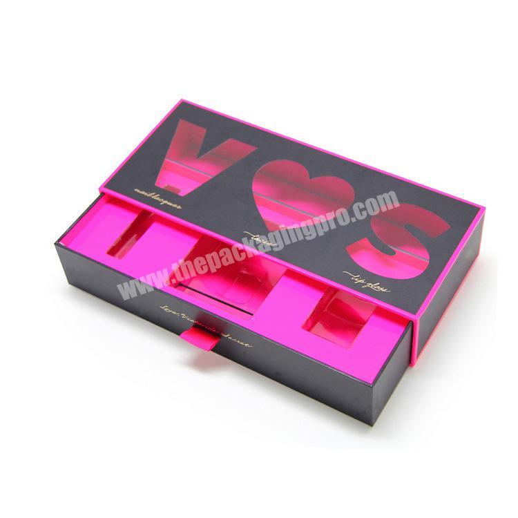 Pink fancy luxury gift box heart shape candy cardboard box with drawer and window