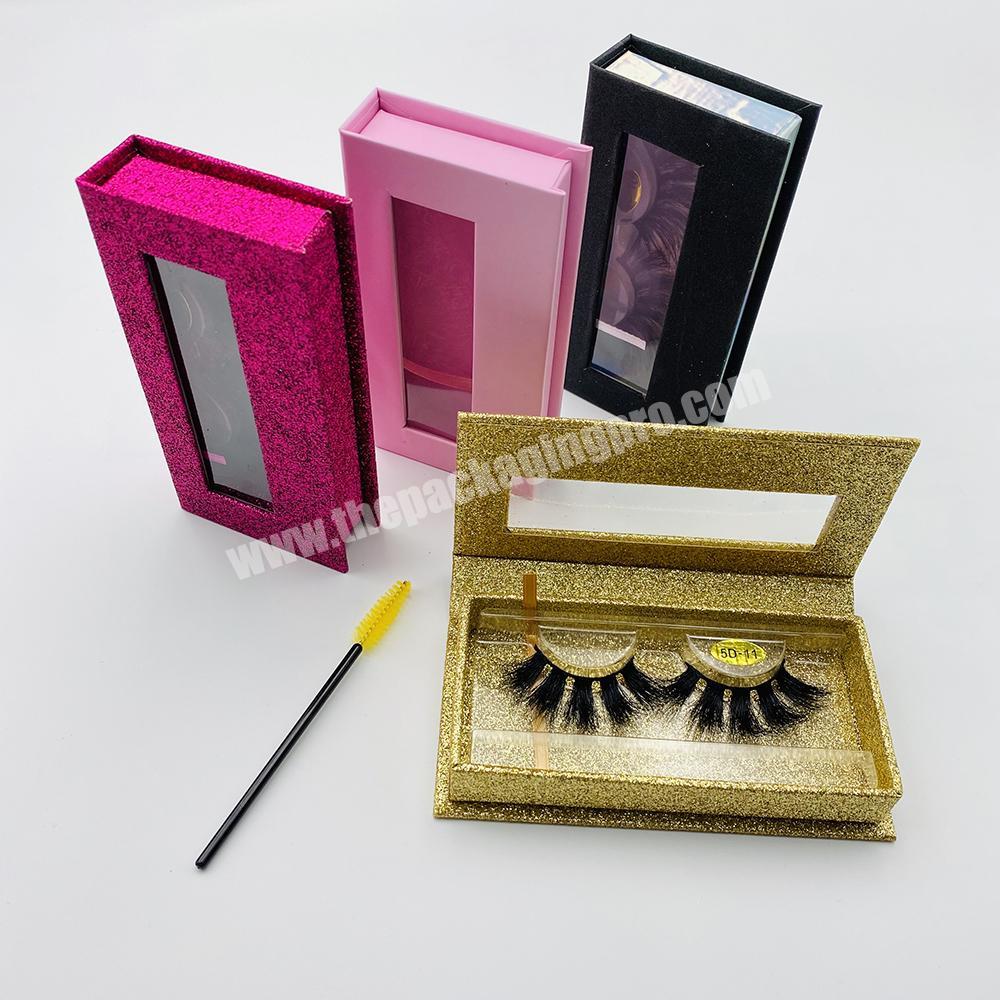 Custom Pink Glitter Empty Private Label Paper Luxury Square Eyelash Box Custom Make Your Own Eyelash Packaging Box
