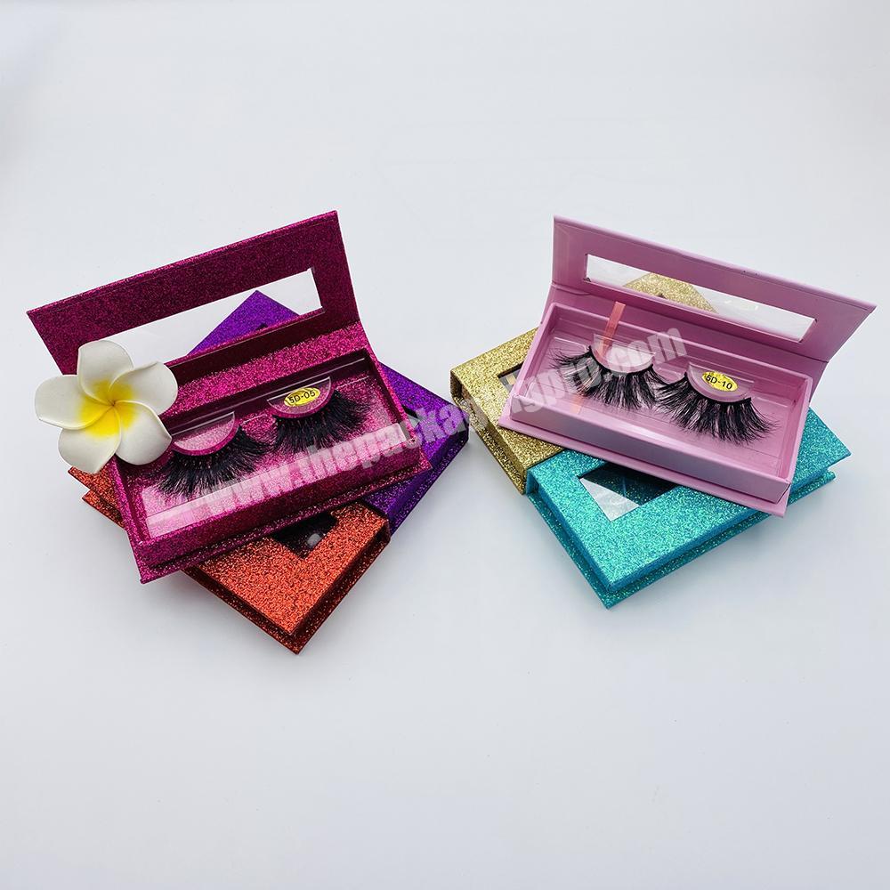 Factory Pink Glitter Empty Private Label Paper Luxury Square Eyelash Box Custom Make Your Own Eyelash Packaging Box