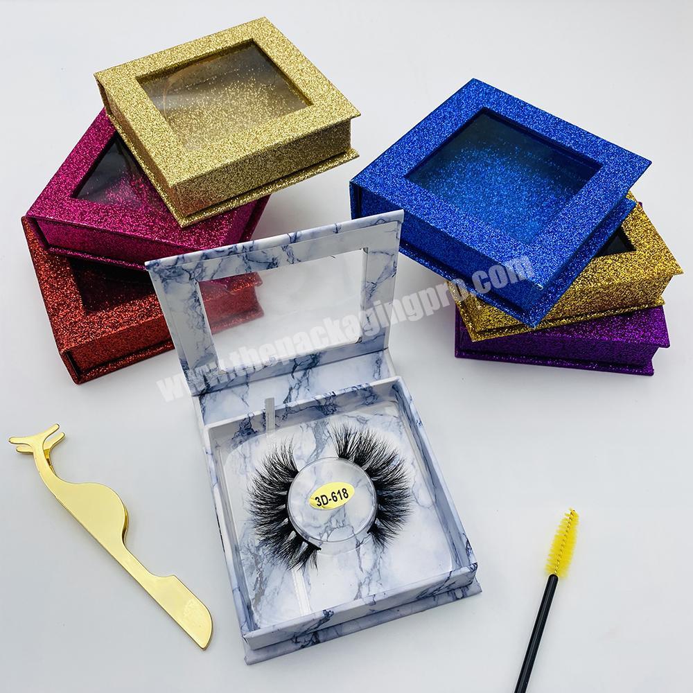 Supplier Pink Glitter Empty Private Label Paper Luxury Square Eyelash Box Custom Make Your Own Eyelash Packaging Box