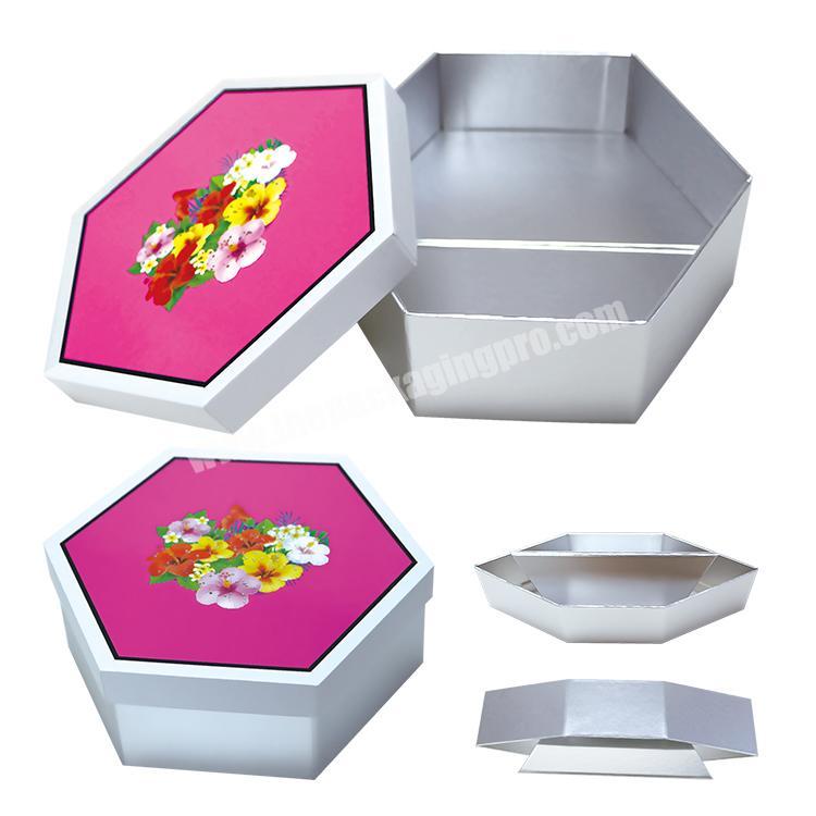 Pink hexagonal top and bottom rigid box packaging strong paper box