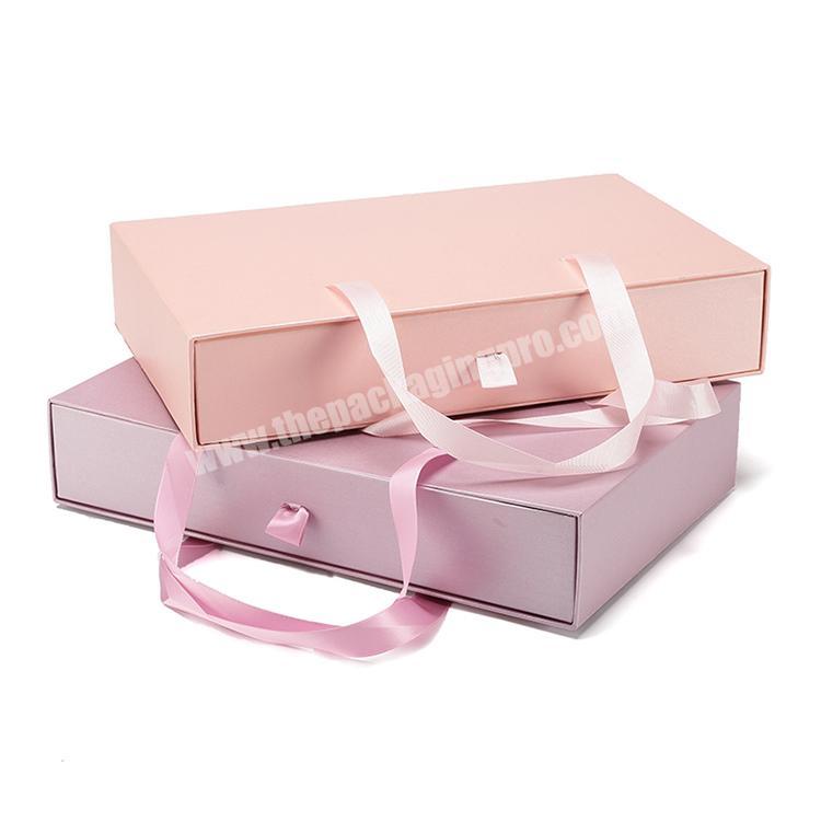 Pink luxury custom drawer gift box  scarf swimwear packaging sliding cardboard box with ribbon