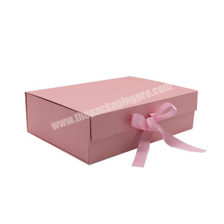 Pink Luxury Recycle Cardboard Handmade Folding Cosmetic Gift Packaging Paper Box With Ribbon