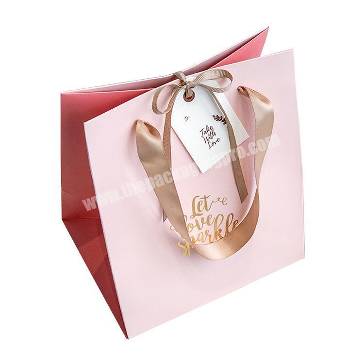 pink shopping bag paper luxury own logo return wedding gift bags for guest with ribbon