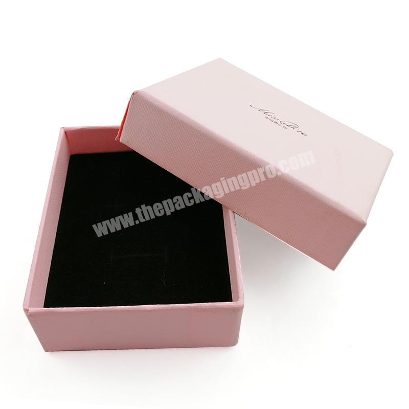 Pink Texture Paper Cardboard Jewelry Gift Box With Black Foil Logo