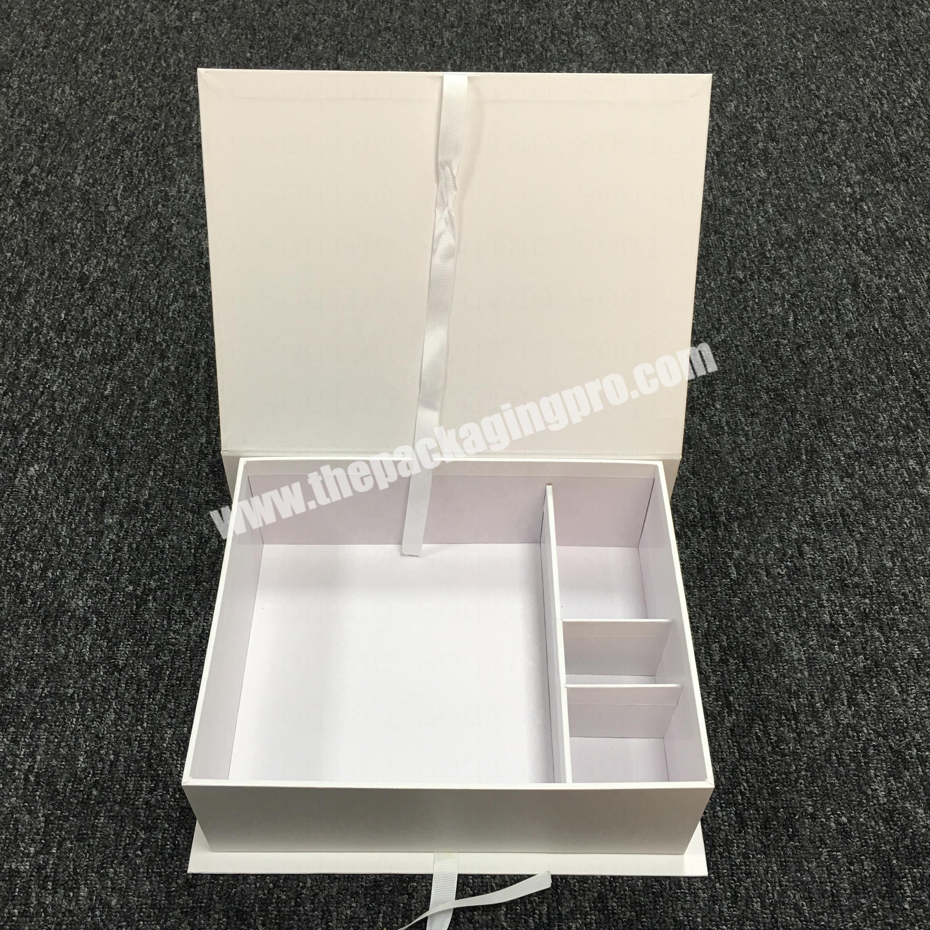 plain white beauty paper gift box custom design with ribbon closure