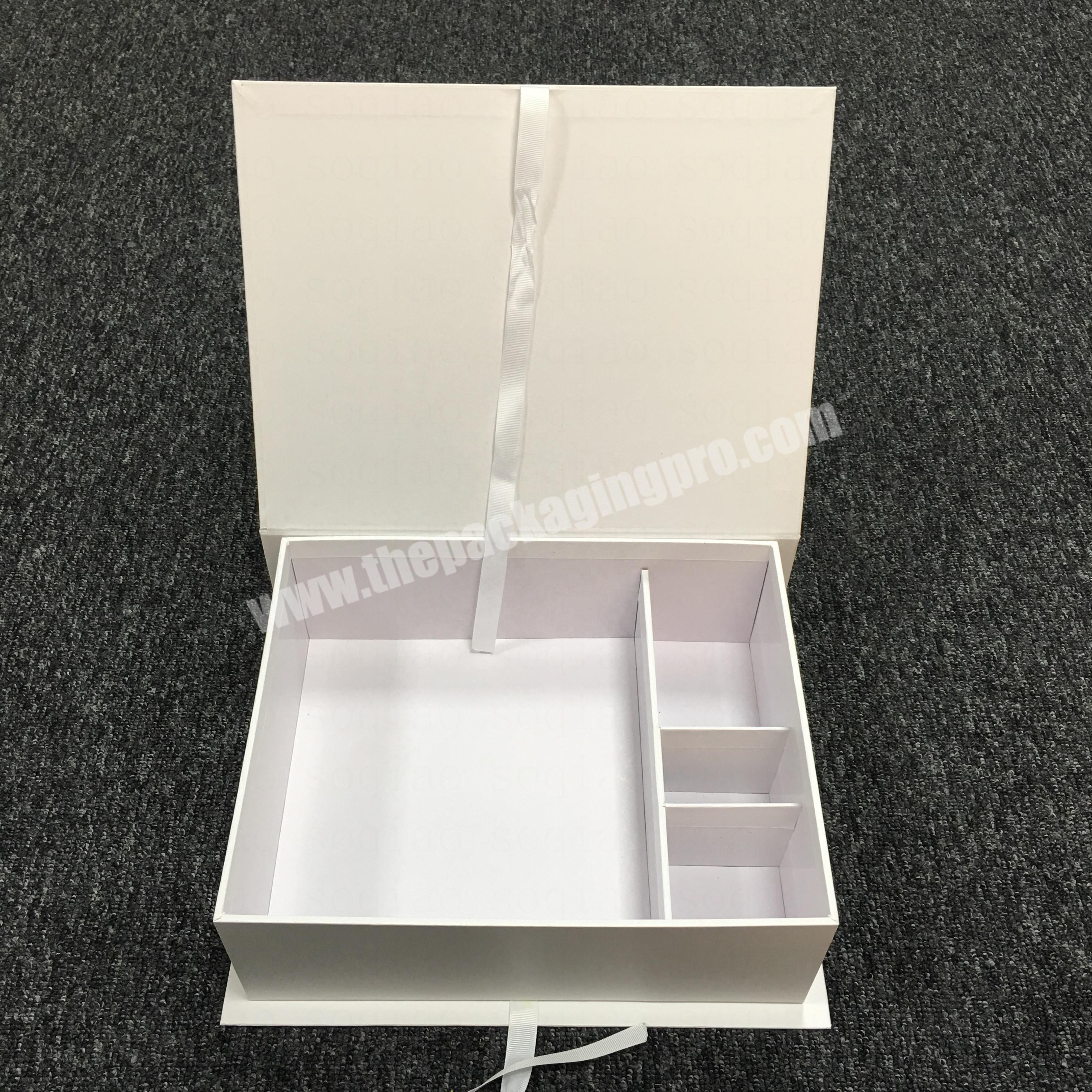 plain white beauty paper gift box custom design with ribbon closure