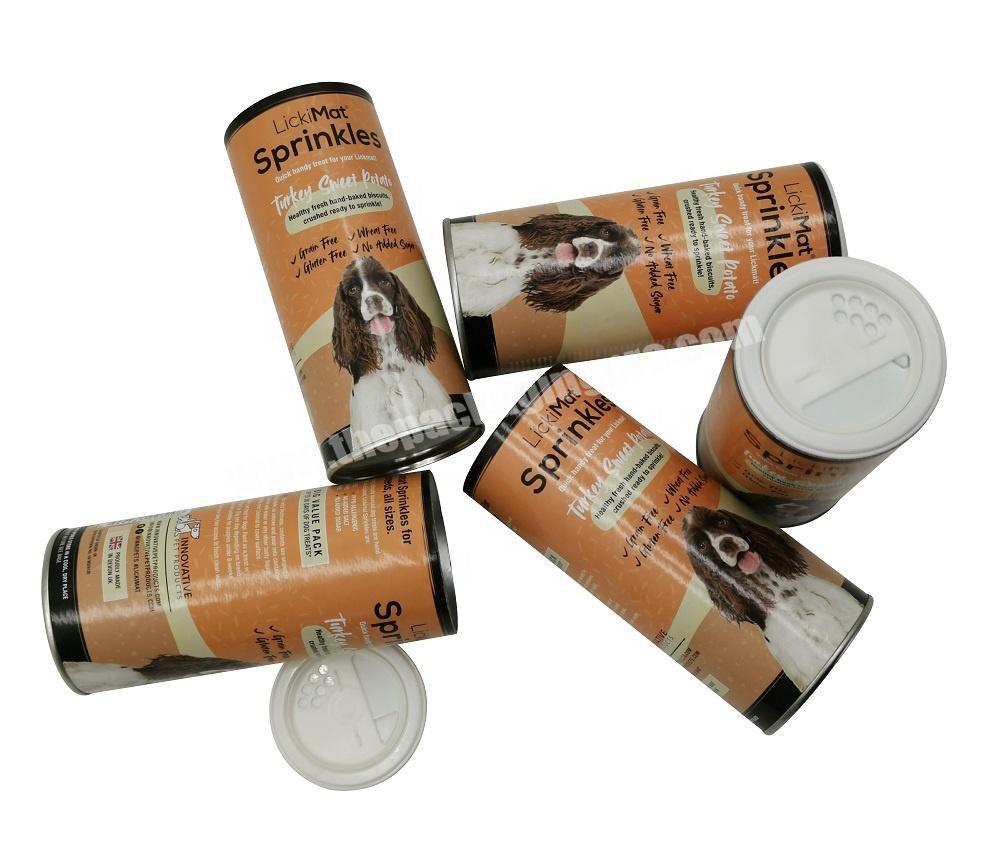 Plastic Top Shaker Paper Kraft Cardboard Tube Cans with Aluminum Foil Liner for Dog Food Packaging