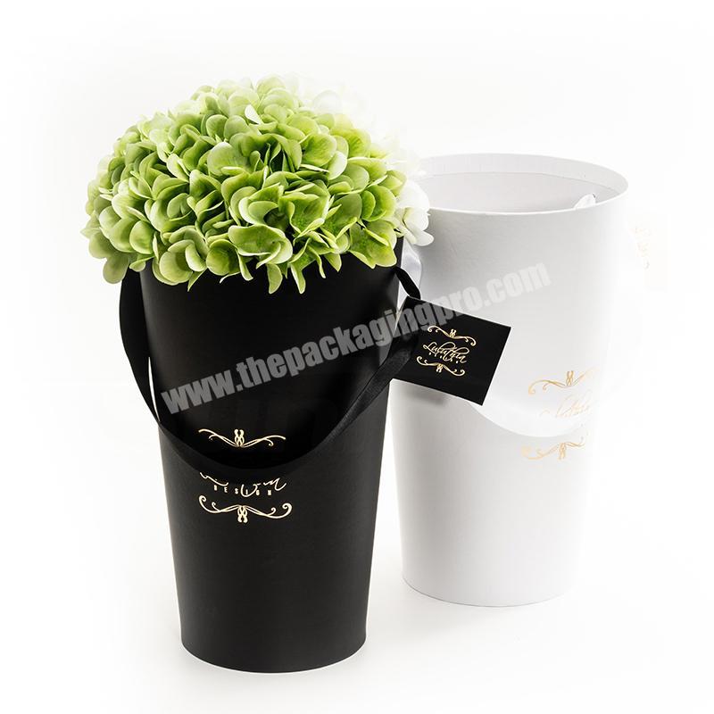 popular cardboard cone shape flower packaging box with nice gold foil logo