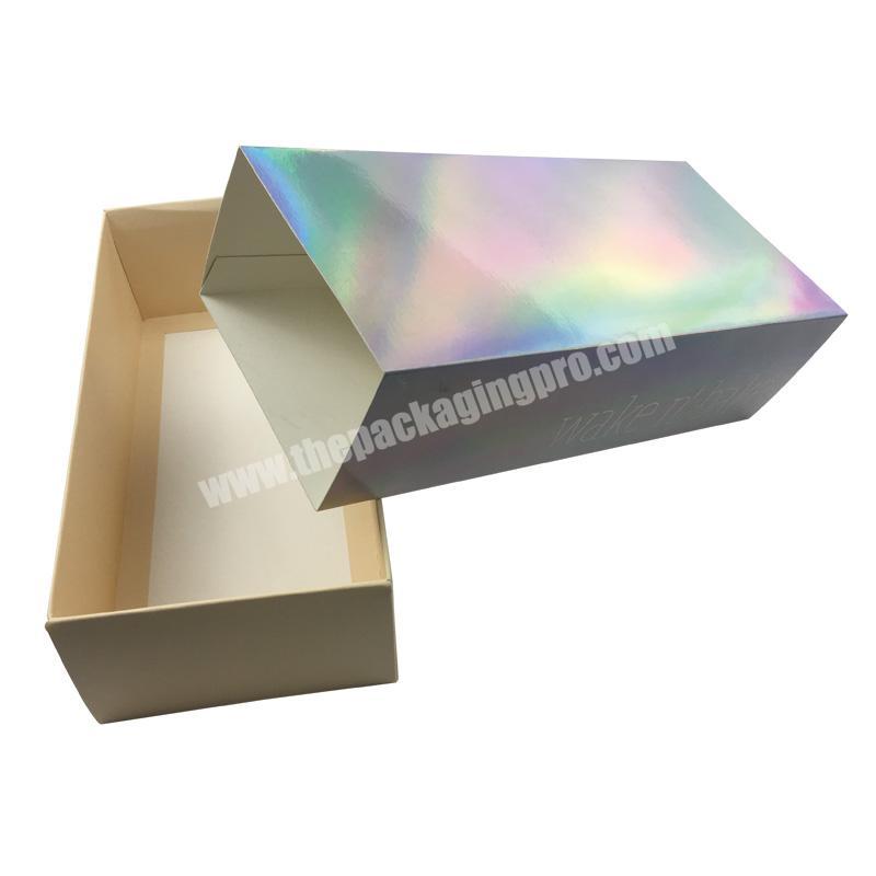 Popular Design Logo Printed Iridescence Sliding Foldable Holographic Foil Drawer Gift Box