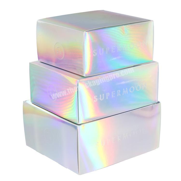 Popular Design Logo printed polished silver card iridescent finish shimmering gift boxes