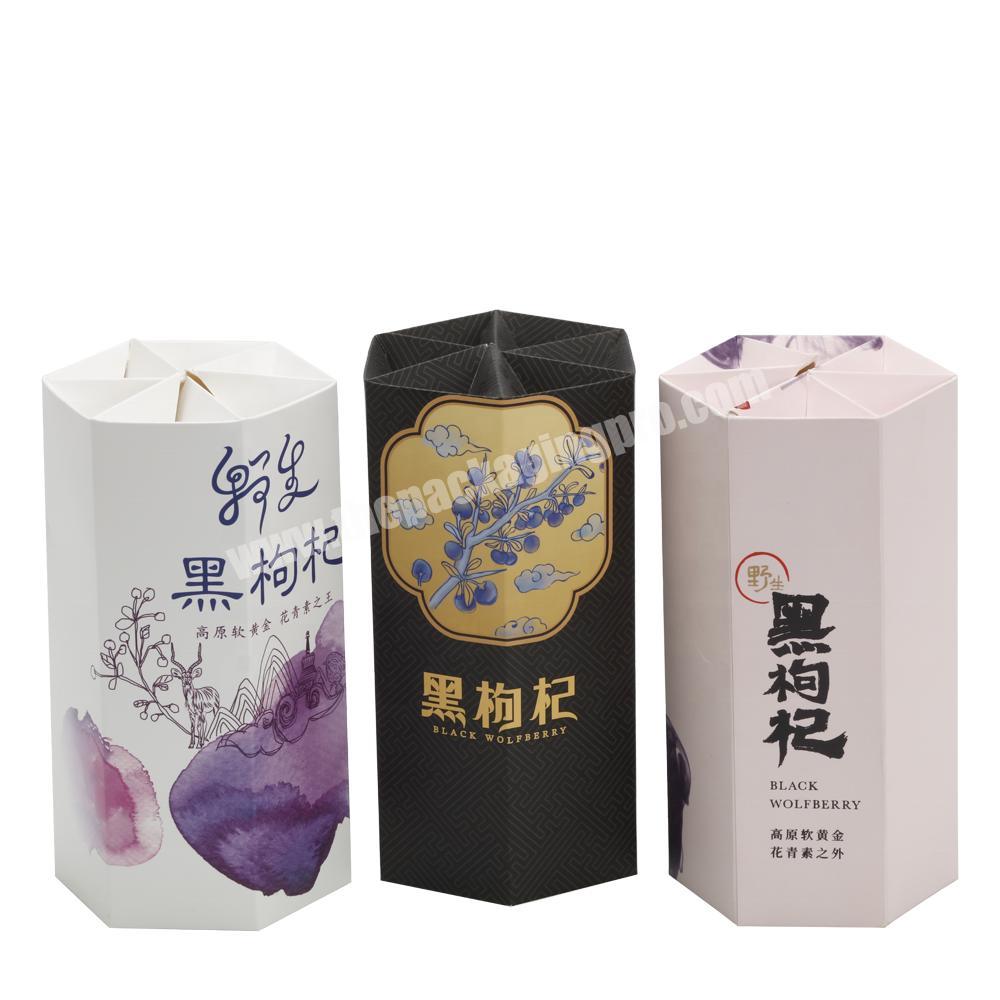 Popular Foldable Six Prism Cylinder Carton Paper Box with Flower Petals Top & Bottom for Tea Health Products