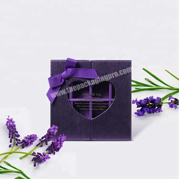 Popular Propose Chocolate Purple Gift Paper Boxes with Heart Shape Window