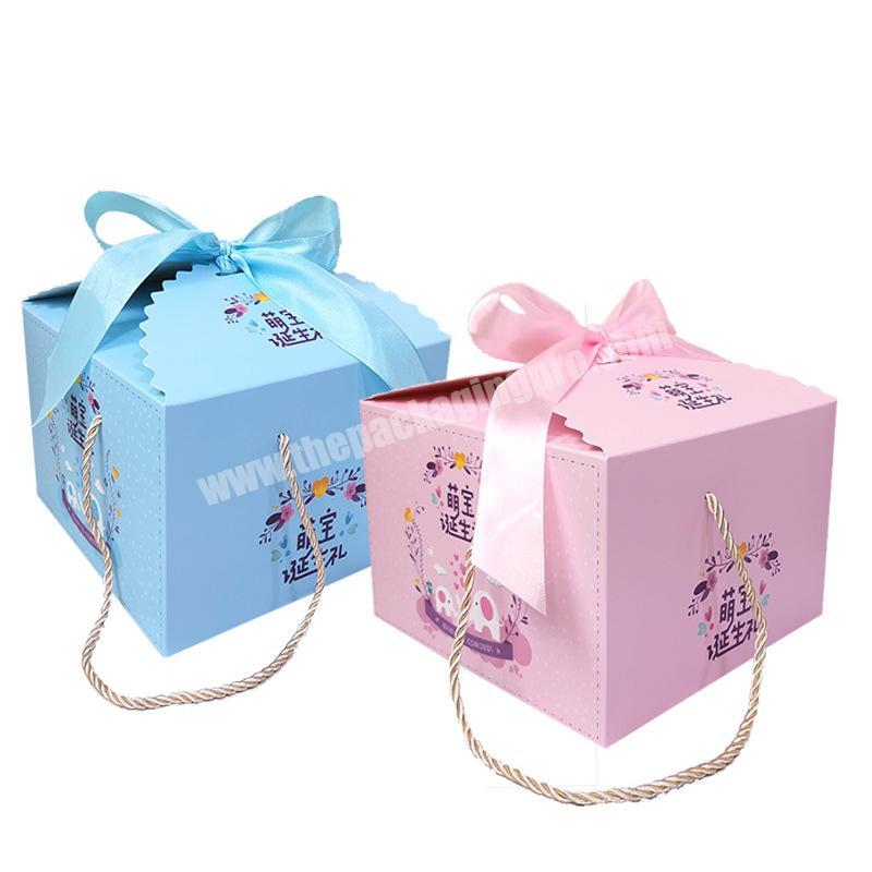 Portable High Quality China Customized Cardboard Wholesale Cake Paper Gift Packaging Box with Ribbon