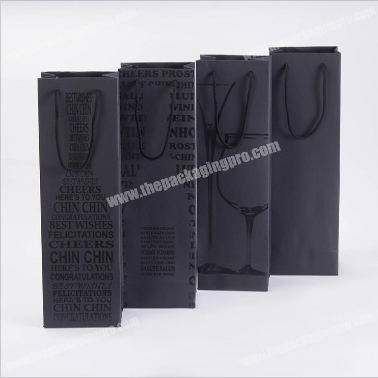 Portable Single Double Wine Gift Bag Classic Black Cardboard Boxes Kraft Paper Packaging Bag in Box