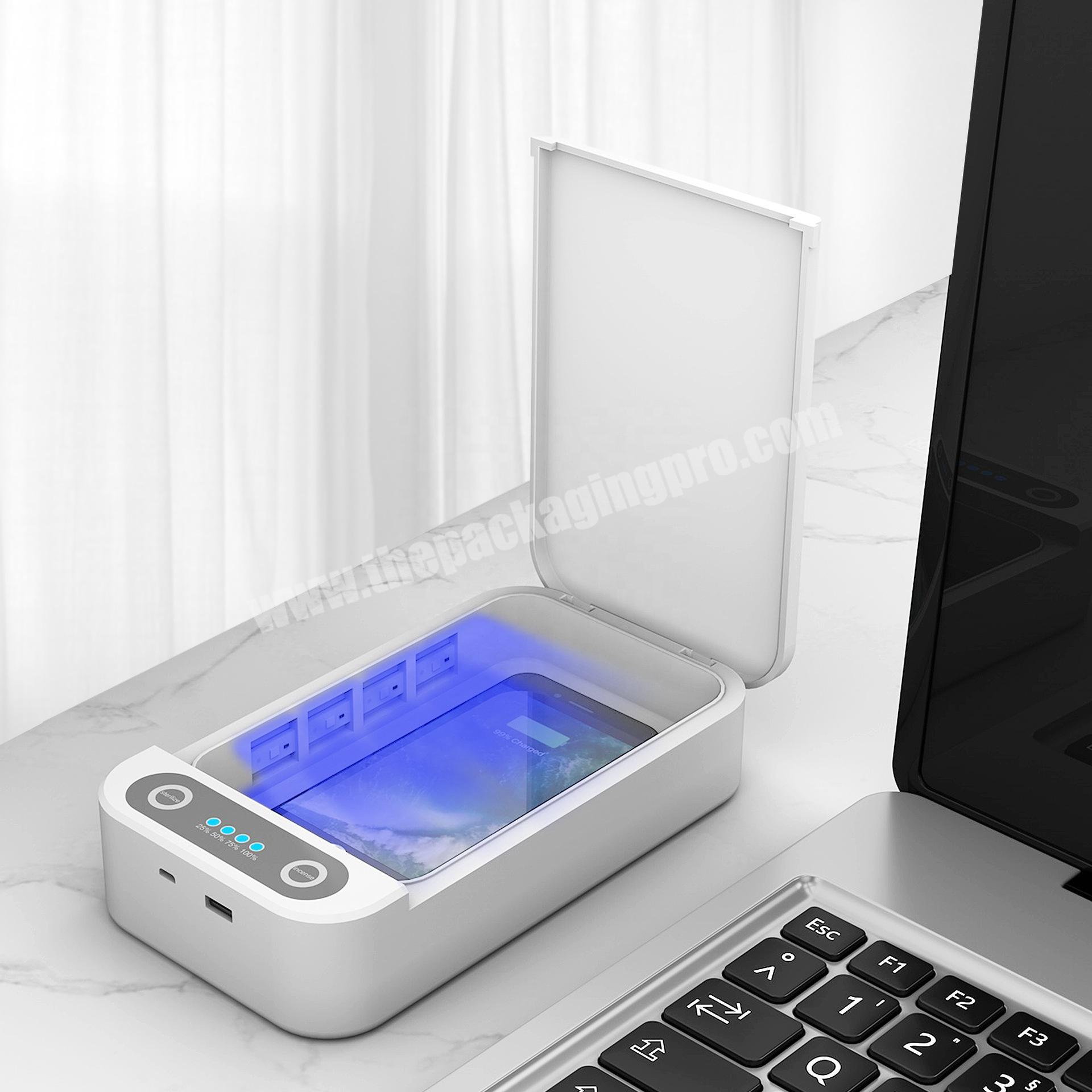 Portable small led UV light smartphone sterilizer box with USB wireless charging