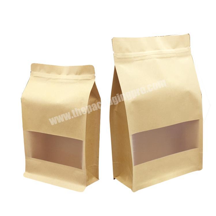 pouch stand up resealable zip lock bag flat bottom kraft paper eight side sealing bag with window