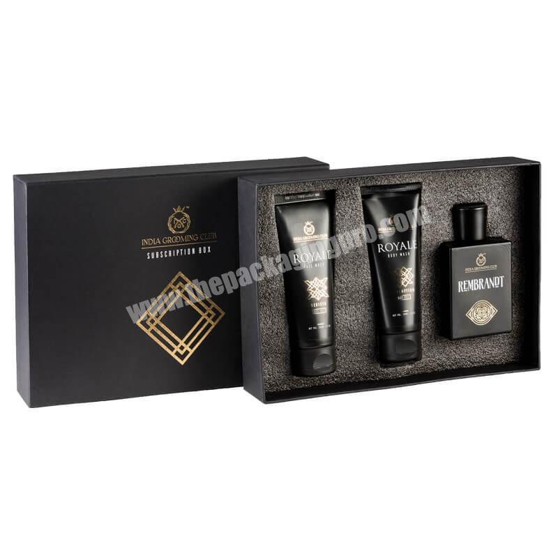 Pravate label wholesale luxury custom cardboard rigid paper black cosmetic gift box skin care packaging box
