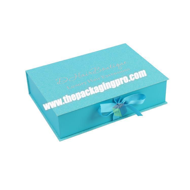 premium blue hard glitter hair boxes weave packaging custom logo