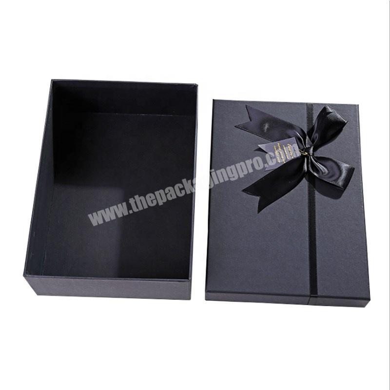 premium ribbon bow cardboard black packaging boxes for gift