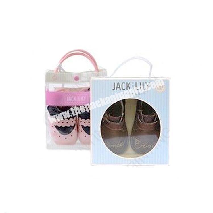 Pretty Gift Box Packaging PVC Window Handle Corrugated Box for Baby Shoe