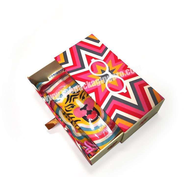 Print Cardboard Sliding Gift Box With Handles Fashion Custom Shirt Boxes Square Shape Beautiful Design Slide Storage Box
