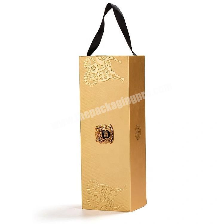 Printed Cardboard Folding Paper Carton Packaging Luxury Custom Magnetic Wine Foldable Packaging Box with Ribbon