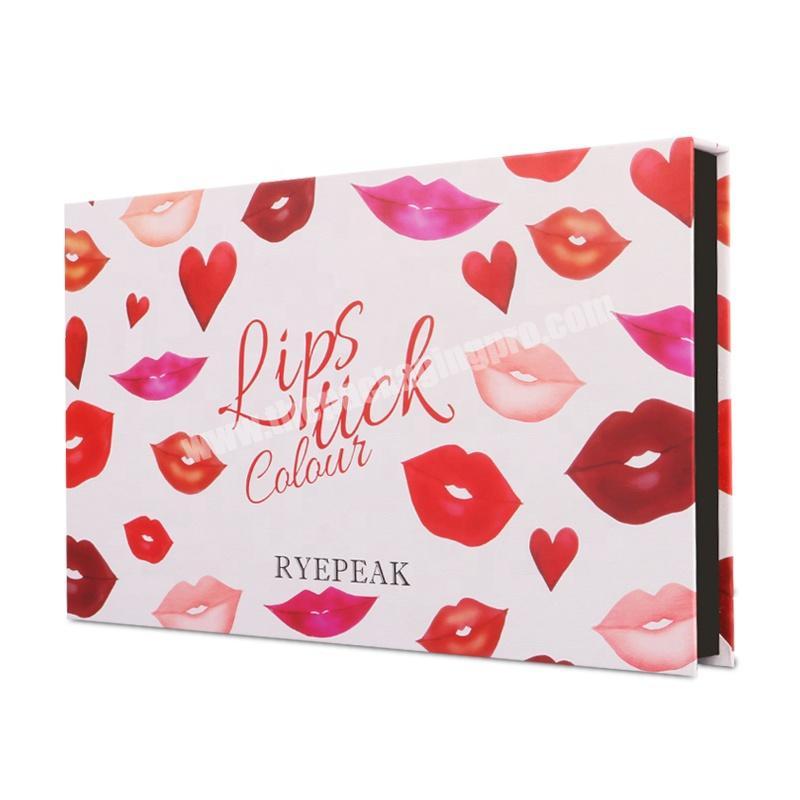 printed custom made magnetic closure rigid lip gloss kit boxes  cosmetic skin care cardboard packaging  makeup brush box