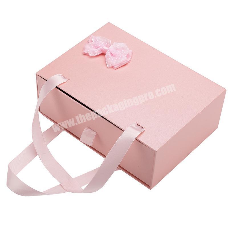 Printed gift drawer box pink paper bags and boxes with handles ribbon