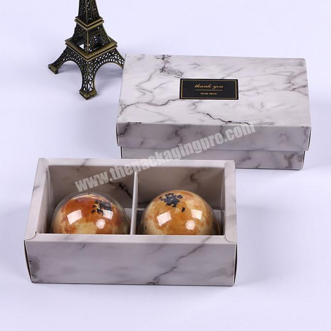 Printed hat box 2 grids Snow Niang Egg-Yolk Puff gift box heaven and earth cover marble grain moon cake box