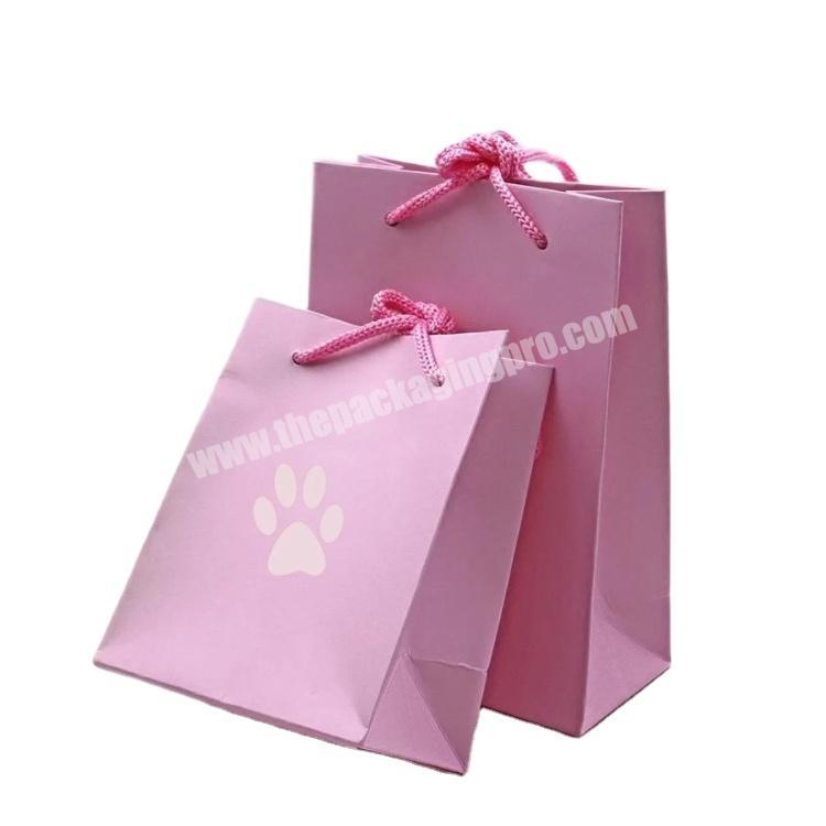 Printed Logo Pink Matte Laminated Tote Shopping Paper Bags with Cotton Handles for JewleryWatchGifts Packaging