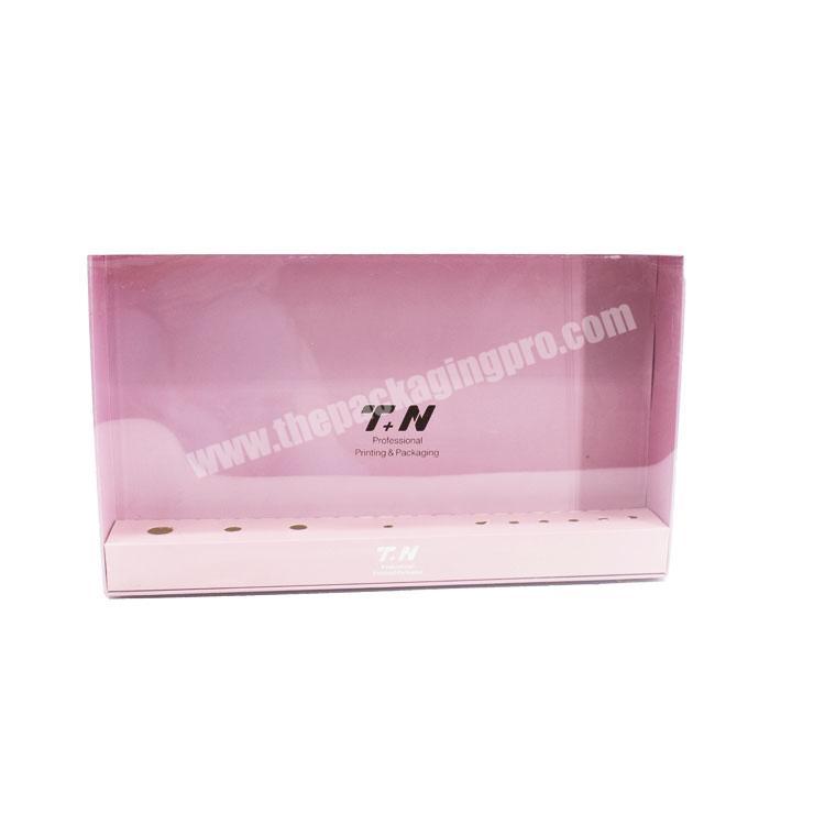 Private custom made pink makeup brush set gift paper packaging box with clean pvc window