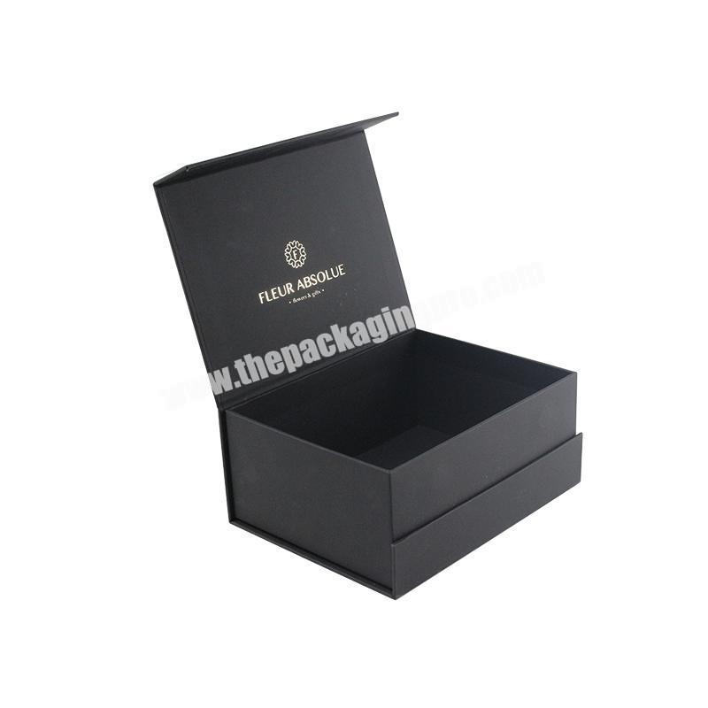 Private label custom black magnet gold stamping skin care set beauty gift box packaging for perfume