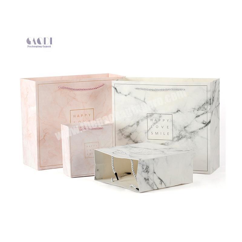 Private Label High Quality 250Gsm Art Paper White Marble Cosmetics Shopping Bags For Skincare
