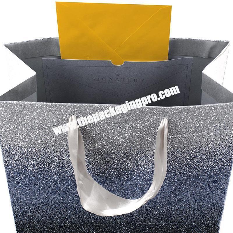 Private Label Pink And Blue Gradient Wedding Gift Paper Bag With Ribbon Closure