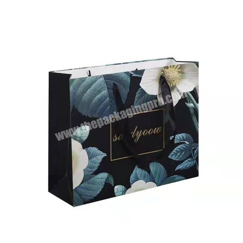 Professional customization print matte black paper packing bag for wedding