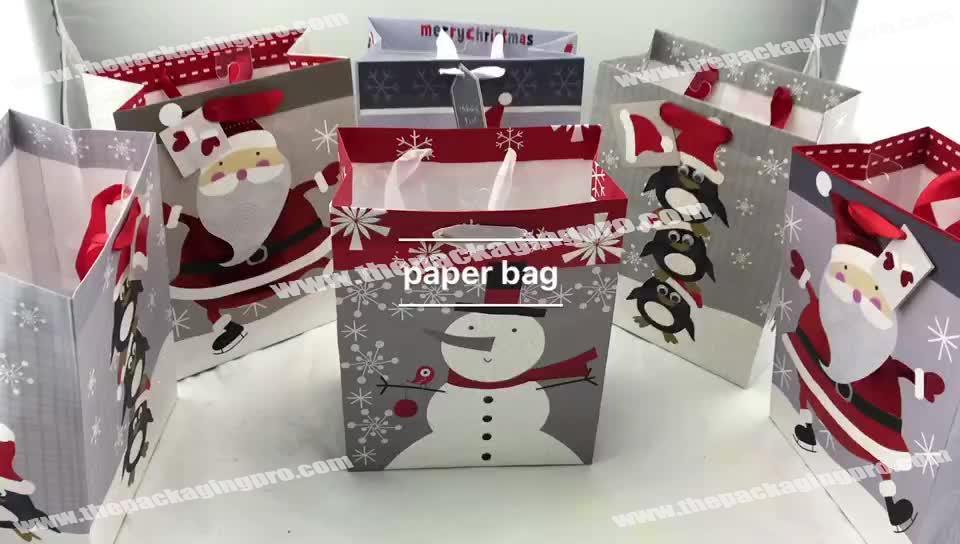 professional design custom christmas gift paper  bag with ribbon handle