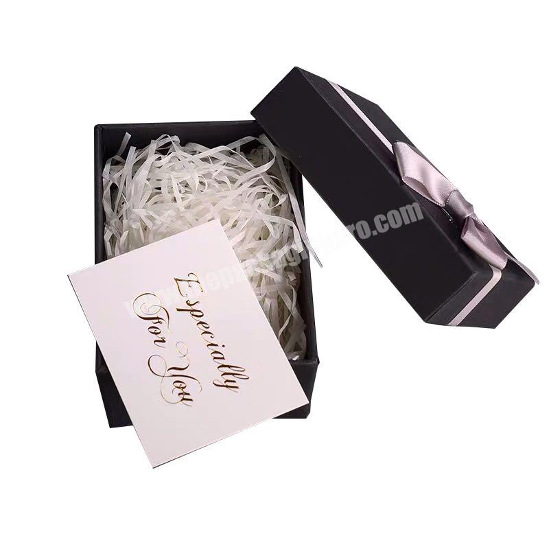 Professional manufacture paper gift set packaging cosmetic box black lipstick box with bow