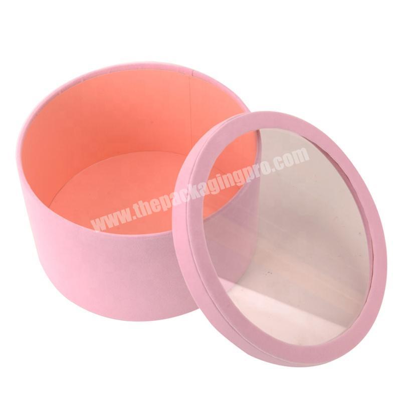 Professional Manufacturer Custom Logo Velvet Round Flower Box Rose Packaging Tube With Clear PVC Lid
