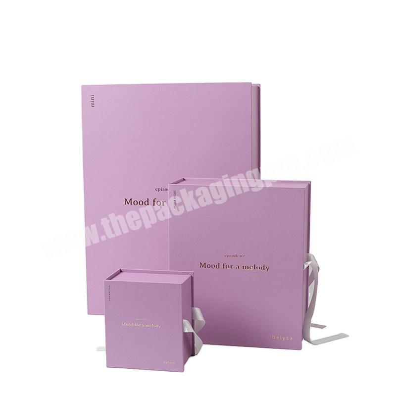 Professional supplier luxury paper with soft touch lamination double face satin magnetic gift box with ribbon
